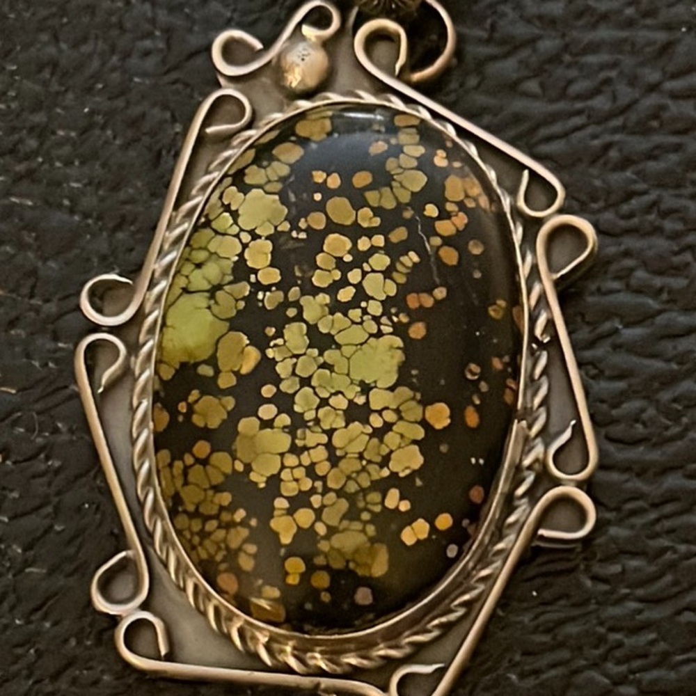 Native American blackjack Turquoise pendant set in Sterling silver
